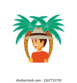 tourist man with hat and palms