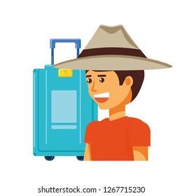 tourist man with hat and suitcase