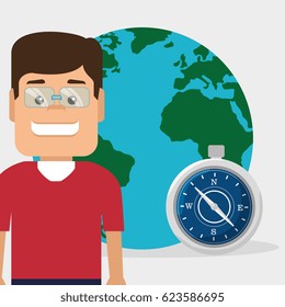 tourist man with planet and compass
