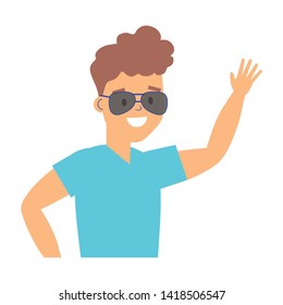 tourist man with sunglasses summer time vector illustration