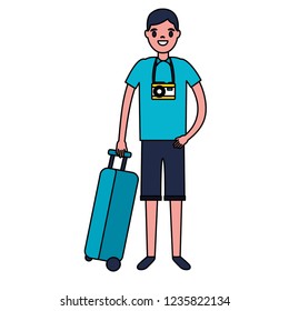 tourist man with travel suitcase vacations
