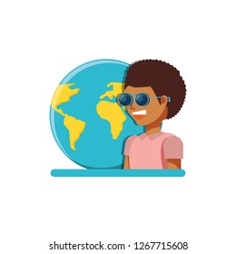 tourist man with world planet