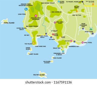 Tourist map of Ao Nang. Krabi, Thailand.