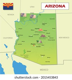 Tourist map of Arizona (USA). Vector art illustration