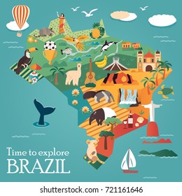 tourist map of brazil Tourist Map Brazil Landmarks Animals Can Stock Vector Royalty tourist map of brazil
