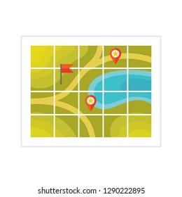 Tourist map - flat style icon on white background vector illustration for website, mobile application, presentation, infographic. Location travel concept sign. Adventure expedition.