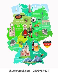 Mapa de viaje de Alemania. Ilustración de Arte vectorial