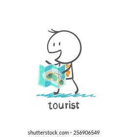 tourist with map illustration
