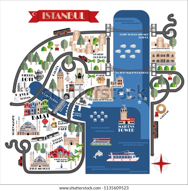 Istanbul Tourist Attractions Map Tourist Map Illustration Flat Style Most Stock Vector (Royalty Free)  1135609523 | Shutterstock