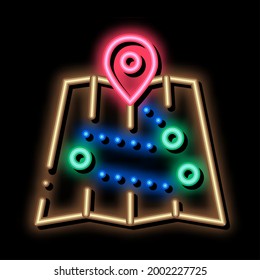 Mapa turístico con locaciones vector de señal de luz neón. Icono brillante Mapa de Turistas con el signo de Ubicaciones. ilustración de símbolo transparente