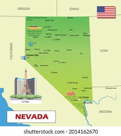 Tourist map of Nevada (USA). Vector art illustration