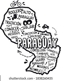 Tourist map of the Paraguay, with the departments and tradition