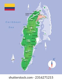 Tourist map of San Andres Island (Colombia). Vector art illustration