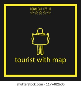 tourist with map sketch vector icon