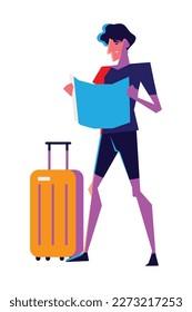 tourist with map and suitcase