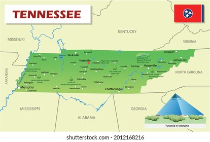 Tourist map of Tennessee (USA). Vector art illustration