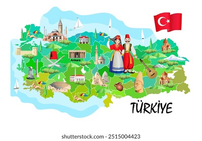 Mapa turístico de Türkiye. Ilustración de Arte vectorial