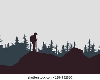 Tourist at mountains forest