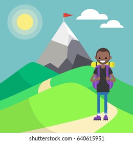 Tourist in mountains. Outdoor activity. Vector illustration, clip art. Flat illustration