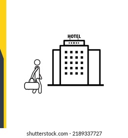 A Tourist Near A 5 Star Hotel. Hotel And Hotel Service, Line Icon Vector