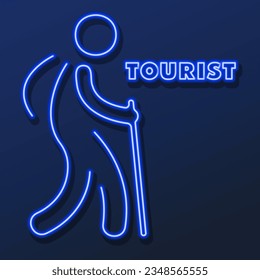 tourist neon sign, modern glowing banner design, colorful modern design trends on black background. Vector illustration.