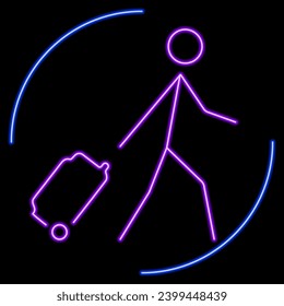 tourist neon sign, modern glowing banner design, colorful modern design trends on black background. Vector illustration.