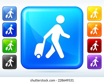 Tourist on Blue Square Button