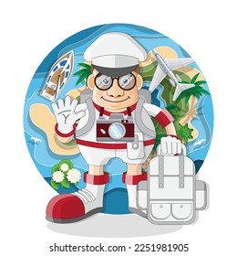 Tourist on a map background. Isolated on white background. Vector illustration.