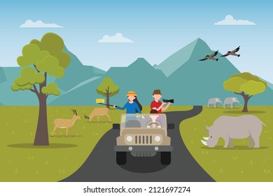 Tourist on safari park 2d flat vector illustration concept for banner, website, landing page, ads, flyer template