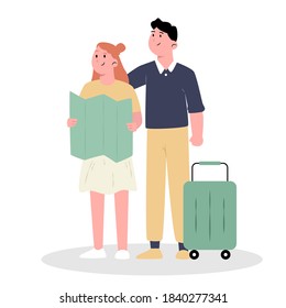 Tourist on vacation with suitcase