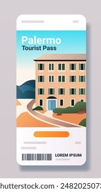 Tourist pass design with a building and scenic background on a smartphone screen