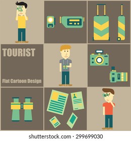 Tourist People Flat Cartoon Design