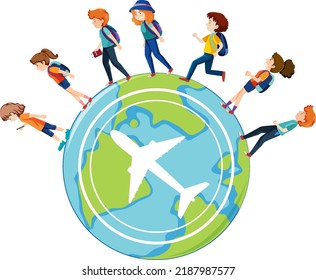 Tourist people on earth planet illustration
