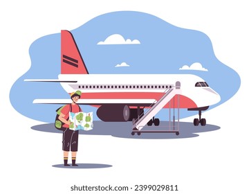 Tourist people tourist waiting in line vacation tourism travel concept. Vector graphic design illustration
