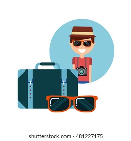 tourist person with camera photographic vector illustration design