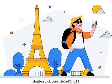 Tourist photo near the Eiffel Tower