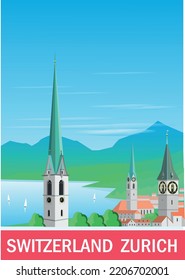 Reiseplakat für Vektorgrafiken (Clipkunst) Zürich in der Schweiz