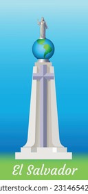 Tourist poster El Salvador. Monument to the Divine Savior of the World. Vector illustration