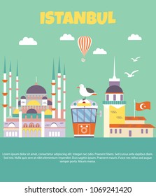 Tourist poster with famous destinations and landmarks of Istanbul. Explore Istanbul concept image