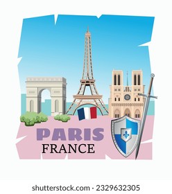 Tourist poster Paris (France). Vector art illustration