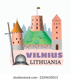 Tourist poster Vilnius (Lithuania). Vector illustration