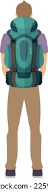 Tourist rear view. Hiking man with backpack