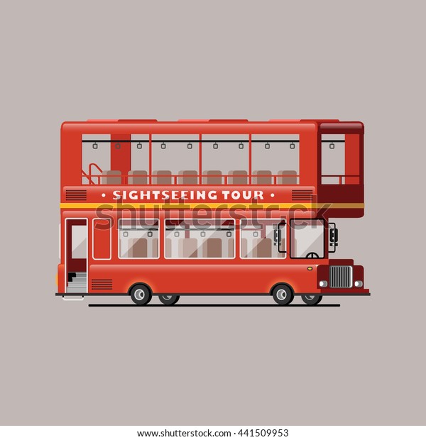 Tourist red bus.\
Excursion tour. Double\
decker