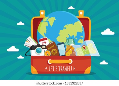 Tourist set Travel around the world. 