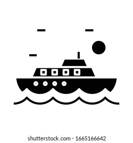 Tourist ship black icon, concept illustration, vector flat symbol, glyph sign.