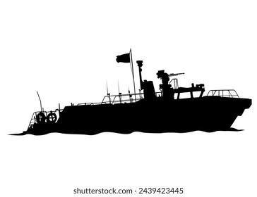 Tourist ship is sailing on the sea. Isolated object on white background