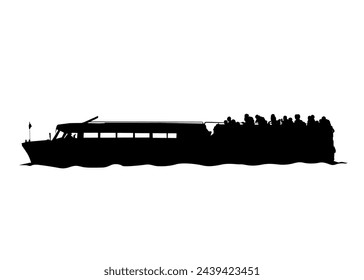 Tourist ship is sailing on the sea. Isolated object on white background