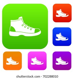 Tourist shoe set icon in different colors isolated vector illustration. Premium collection