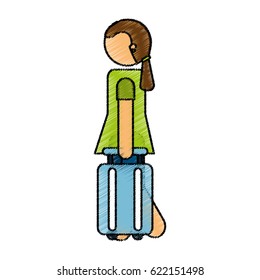 tourist silhouette with suitcase