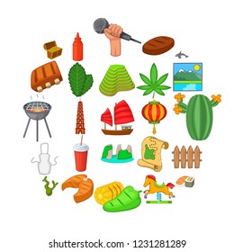 Tourist spot icons set. Cartoon set of 25 tourist spot vector icons for web isolated on white background